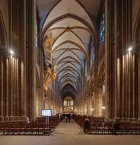 Nave of Strasbourg Cathedral (mid-13th century), looking east