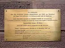 Memorial plaque at the Institute of Anatomy, University of Strasbourg