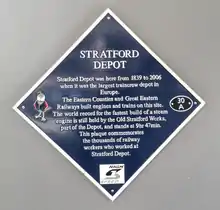 Blue plaque commemorating Stratord works.