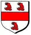 IrishArgent, a fess between three hawks heads erased, gules