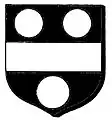 Sable, a fess argent, between three plates