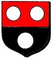 Per fess gules and sable, three plates