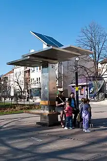 A public solar charger installation, the Strawberry Tree, in Obrenovac, Serbia