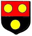 StreatfieldPer fess gules and sable, three bezants