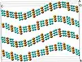 Figure 2: The structure of LT-CuCN showing sheets of chains stacking in an ABAB fashion. Key: copper = orange and cyan = head-to-tail disordered cyanide groups.