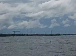 Looking southeast from beach at the city of Sturgeon  Bay, Wisconsin