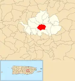 Location of Sud within the municipality of Cidra shown in red