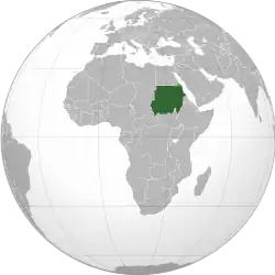 Sudan displayed in dark green colour, claimed territories not administered in light green