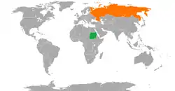 Map indicating locations of Sudan and Russia