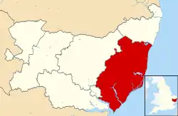 Suffolk Coastal shown within Suffolk and England