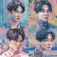 Four Impressionist paintings of Suho's face