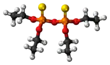 Ball-and-stick model of the sulfotep molecule