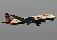 v\Sun Air of Scandinavia, in franchise for British Airways, British Aerospace ATP OY-SVI at Manchester Airport