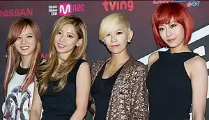 Sunny Hill at The Voice Of Korea press conference in February 2012(L–R: Seungah, Jubi (former), Kota, Misung (former) )