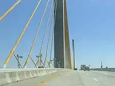 Driving on the bridge, near the peak