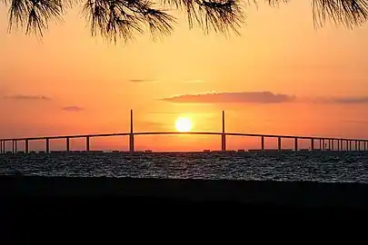 The Sunshine Skyway Bridge, as seen at sunrise from Fort DeSoto Park, is amongst the most recognizable bridges in the United States.