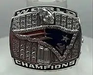 The Patriots' first Super Bowl ring from Super Bowl XXXVI (2001)