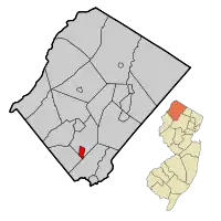 Map of Andover Borough in Sussex County. Inset: Location of Sussex County in New Jersey.