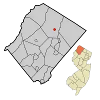 Map of Sussex County highlighting Sussex Borough. Inset: Location of Sussex County in the State of New Jersey.