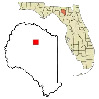 Location in Suwannee County and the state of Florida