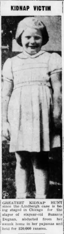The Daily Banner of Greencastle, Indiana reported a column on the Suzanne Degnan abduction stating that the six year old girl was abducted from her home in her pajamas and was held for a ransom (then) of $20,000.