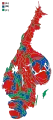Cartogram of the map to the left with each municipality rescaled to the number of valid votes cast.