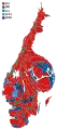 Cartogram of the map to the left with each municipality rescaled to the number of valid votes cast.