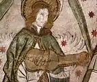 Angel with nyckelharpa, fresco in the church at Tolfa, Tierp Municipality, Uppland, Sweden. Unknown painter, 1503.