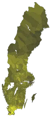 2010: The party's share of the vote by municipality (lighter shades indicate a higher percentage of votes)