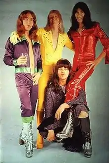 The Sweet in the mid-1970s. Left to right: Steve Priest, Brian Connolly, Andy Scott, Mick Tucker.
