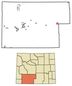 Location of Wamsutter in Sweetwater County, Wyoming.