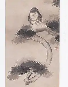 Owl on the Pine and Chicken on the Bamboo, owl section. Early 1600s.