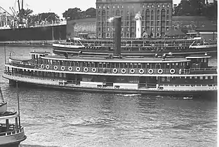 Kiandra leaving Circular Quay with Barrenjoey (later North Head) behind, 1920s.