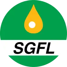 a green circle containing the SGFL lettering, a yellow drop and a white bubble