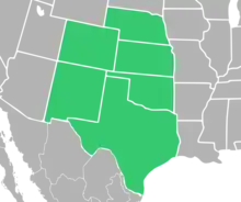 Symphyotrichum fendleri native distribution map: US — Colorado, Kansas, Nebraska, New Mexico, Oklahoma, and Texas.