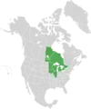 Map of North America with green shading. Data source Brouillet et.al., Flora of North America