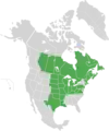 Map of North America with green shading. Data source Brouillet et.al., Flora of North America