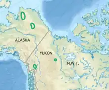 Symphyotrichum yukonense native distribution map: areas of Alaska, Yukon, and Northwest Territories