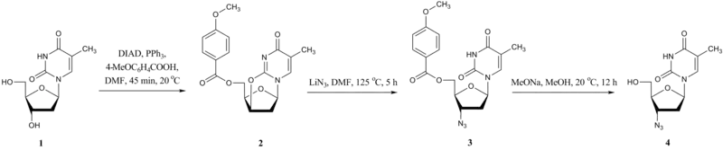 Synthesis of AZT from thymidine