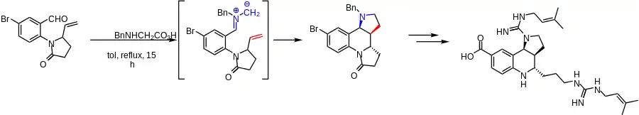 Step of martinellic acid synthesis using azomethine ylide.
