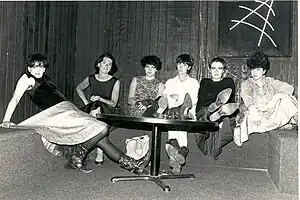 Left to right, Holt, Alexander, Kayon, Frucci, Bartell and Gage backstage at First Avenue. Photo by Catherine Settanni.