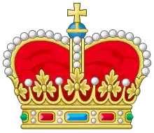 Fürsten crown used in heraldry, borne above the coat of arms to indicate a principality ruled. The Fürsten crown, sometimes placed together with a mantle, is not always found on a Fürstenhaus (princely house) coat of arms; these adornments were not part of formal armorial protocols, but simply heraldic grace.