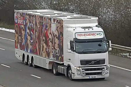 Telegenic's T18 OB vehicle, in Sky Sports 3D livery