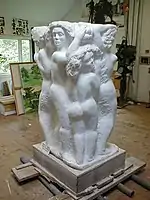 THE CARYATIDS, carved 1997. 68” high, Carrara marble. Gifted to The Evansville Museum, Evansville, Indiana.