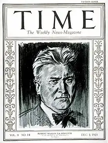 A pencil sketch of La Follette, as pictured on the cover page of the Time magazine (December 3, 1923 cover)