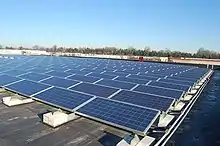 Solar panels on the roof of the headquarters