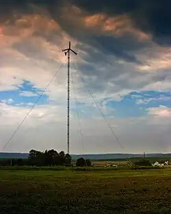 A wind turbine on Tuscarora State Park in Rush Township, June 2010