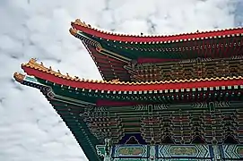 The wooden brackets used on the National Theater, Taipei City