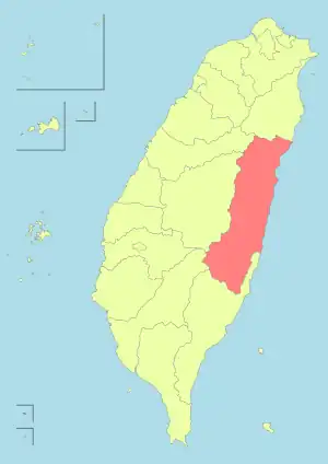 Location of Hualien County in Taiwan