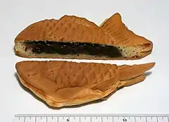 Cut taiyaki, showing the adzuki bean filling